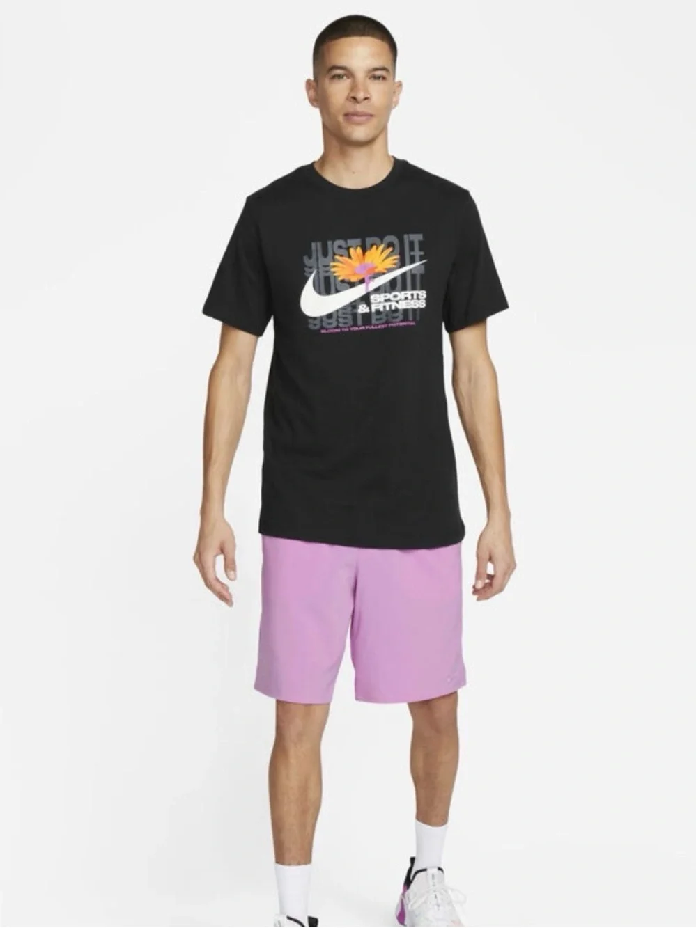 NIKE Mens Sports & Fitness Flower Design Black T Shirt FV8149-010
